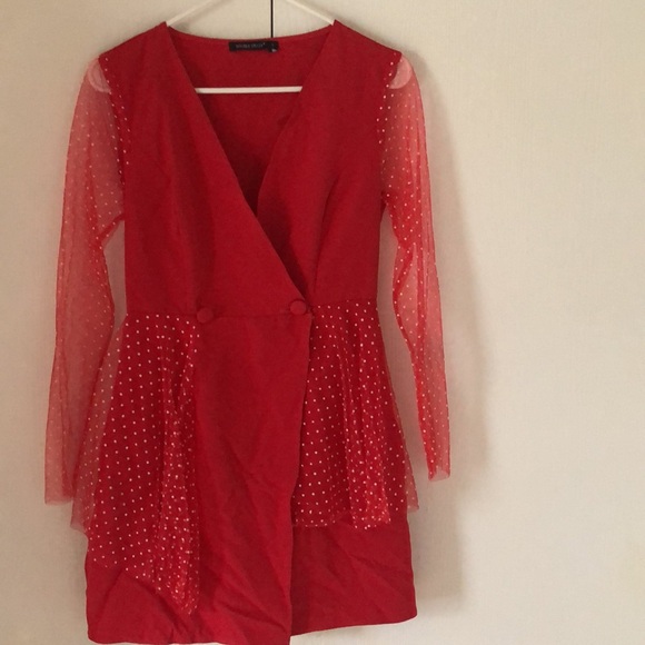 Woman’s Christmas bodycon fall feminine red polkadot dress - Picture 5 of 14